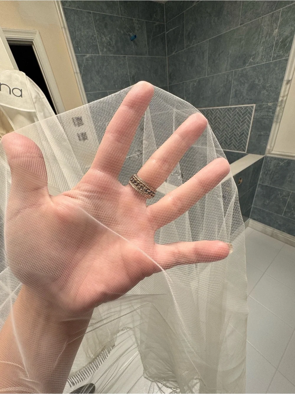 Delicate White Sheer Hair Bridal Veil with Subtle Beaded Trim